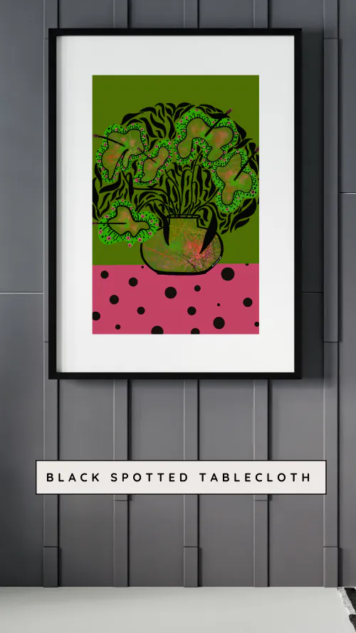 Black Spotted Tablecloth, mock-up 3, digital artwork download