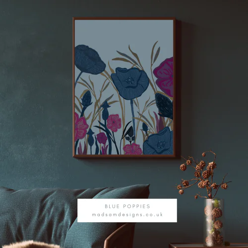 Blue Poppies wall art. Digital artwork downloads