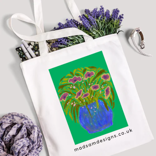 Blue vase green. Tote bag. Digital artwork downloads in Kent. Mock-up 3