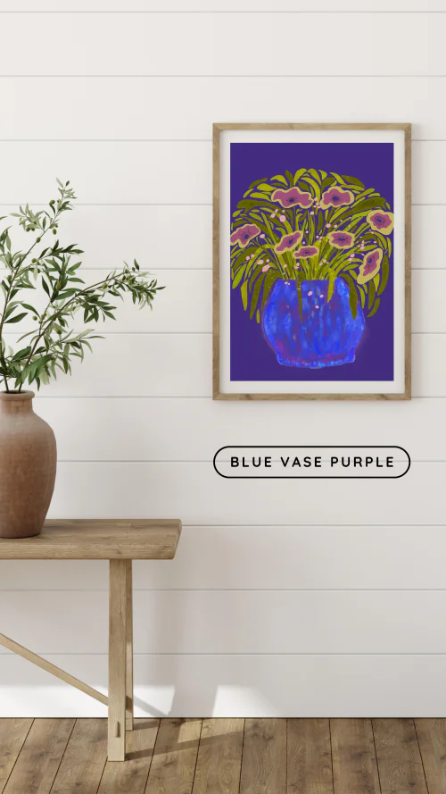 Blue vase purple. Digital artwork downloads in Kent. Mock-up 1