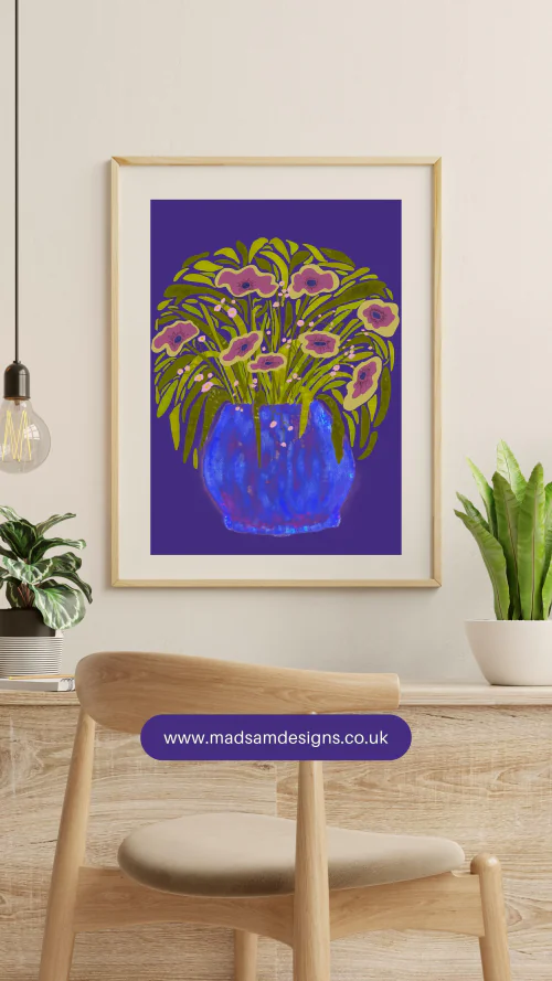 Blue vase purple. Digital artwork downloads in Kent. Mock-up 2