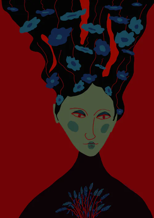 Flourishing Muse Red | Modern Digital Artwork