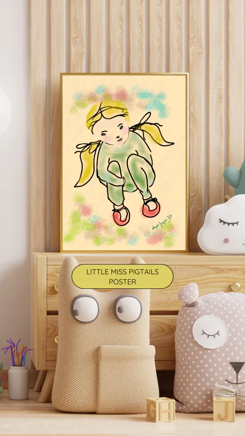 Little Miss Pigtails - mock up 1 - digital artwork download