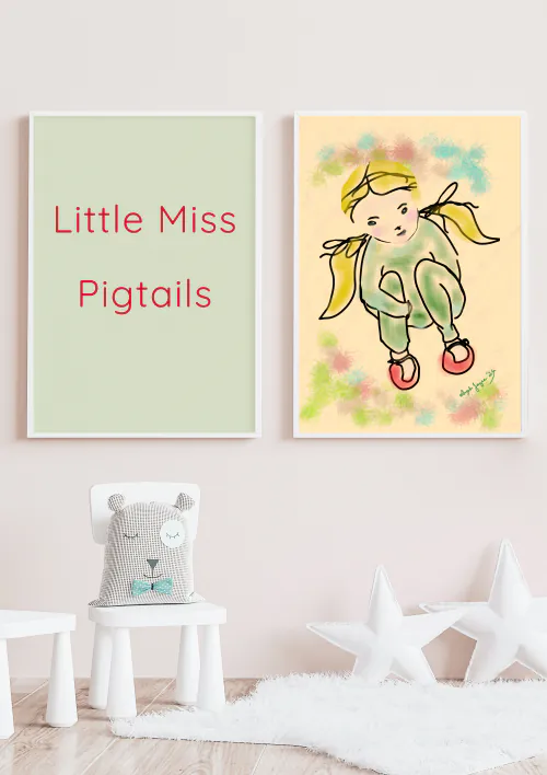 Little Miss Pigtails - mock up 2 - digital artwork download