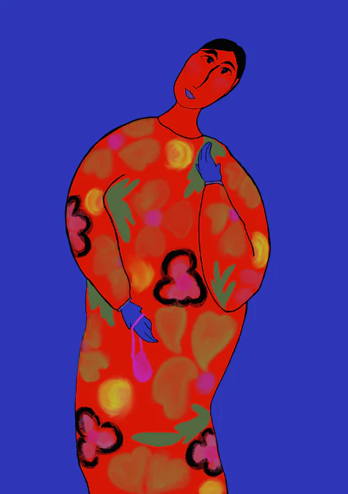 Red Floral Woman. Digital artwork downloads