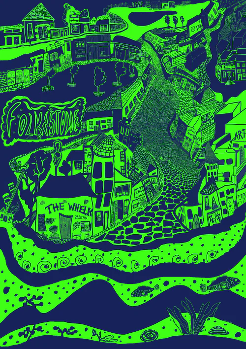 The Old High Street Folkestone blue - green digital artwork download