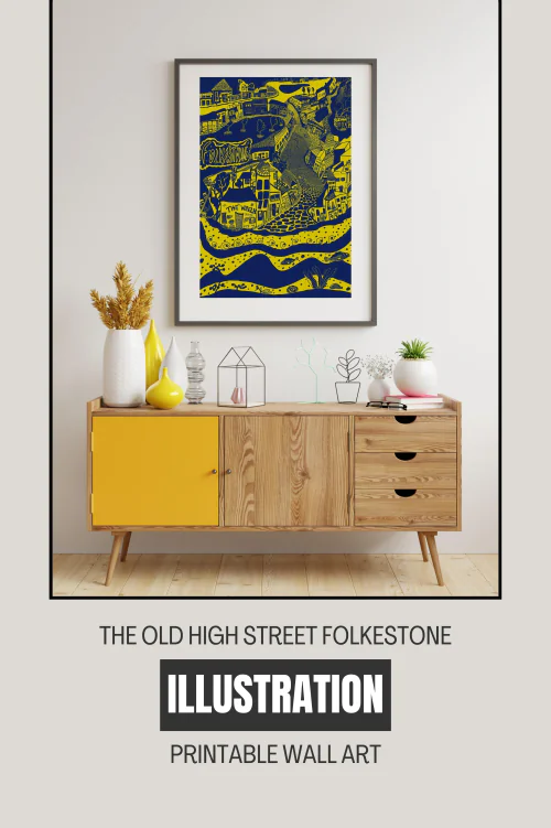The Old High Street Folkestone in blue - yellow, mock up 1, digital artwork download
