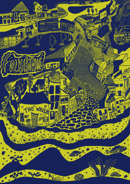 The Old High Street Folkestone - Blue/Yellow | Illustrative Digital Artwork