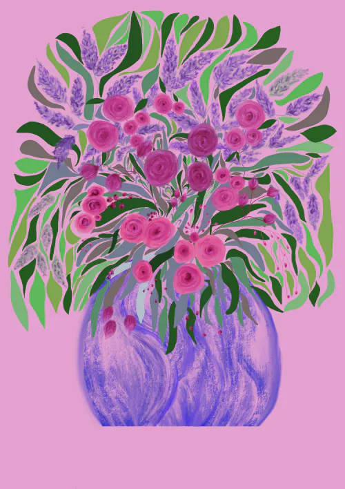 Vase of Flowers Pink | Modern Digital Artwork